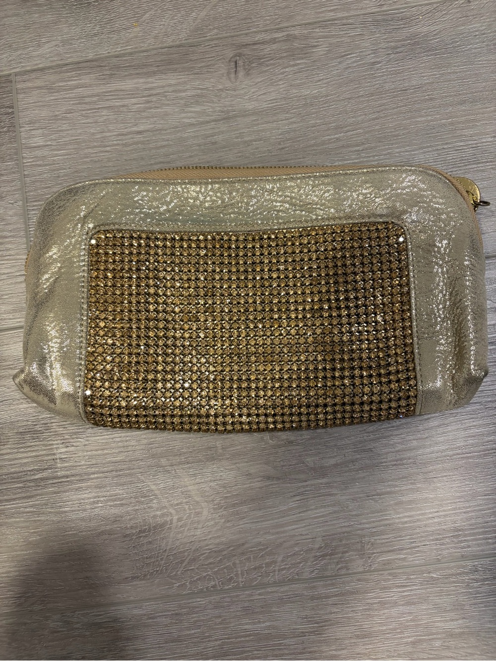 Deux Lux Gold and Champagne Rhinestone clutch
